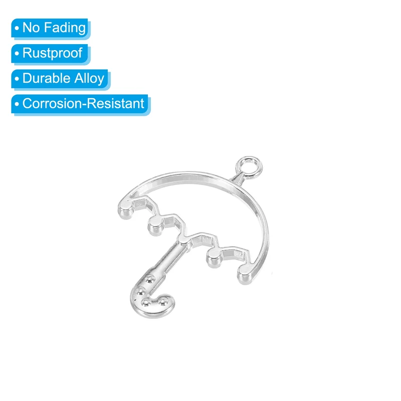 20Pcs Umbrella Shaped Alloy Open Back Bezel Pendants Resin Frame, Silver Tone