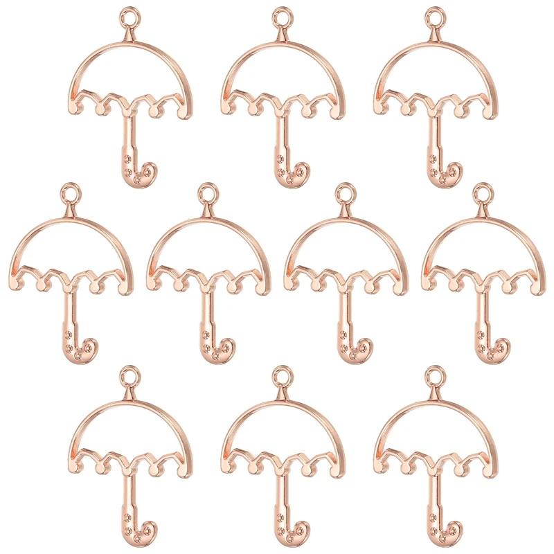 20Pcs Umbrella Shaped Alloy Open Back Bezel Pendants Resin Frame, Silver Tone