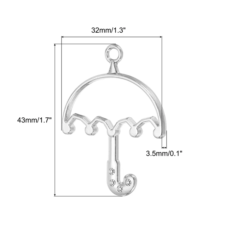 10Pcs Umbrella Shaped Alloy Open Back Bezel Pendants Resin Frame, Silver Tone