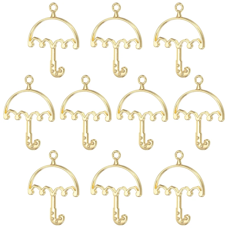 10Pcs Umbrella Shaped Alloy Open Back Bezel Pendants Resin Frame, Silver Tone