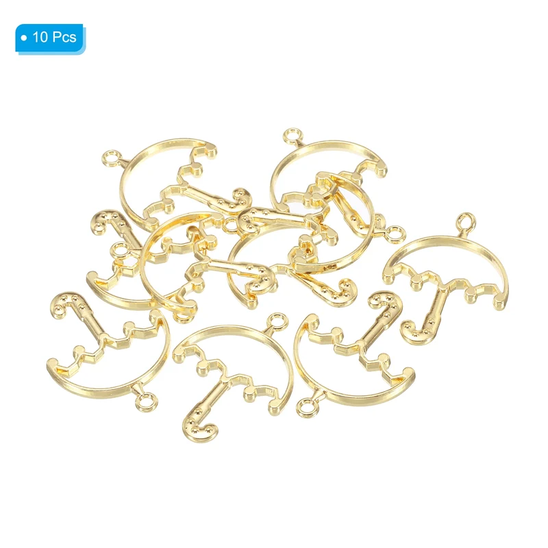 10Pcs Umbrella Shaped Alloy Open Back Bezel Pendants Resin Frame, Silver Tone