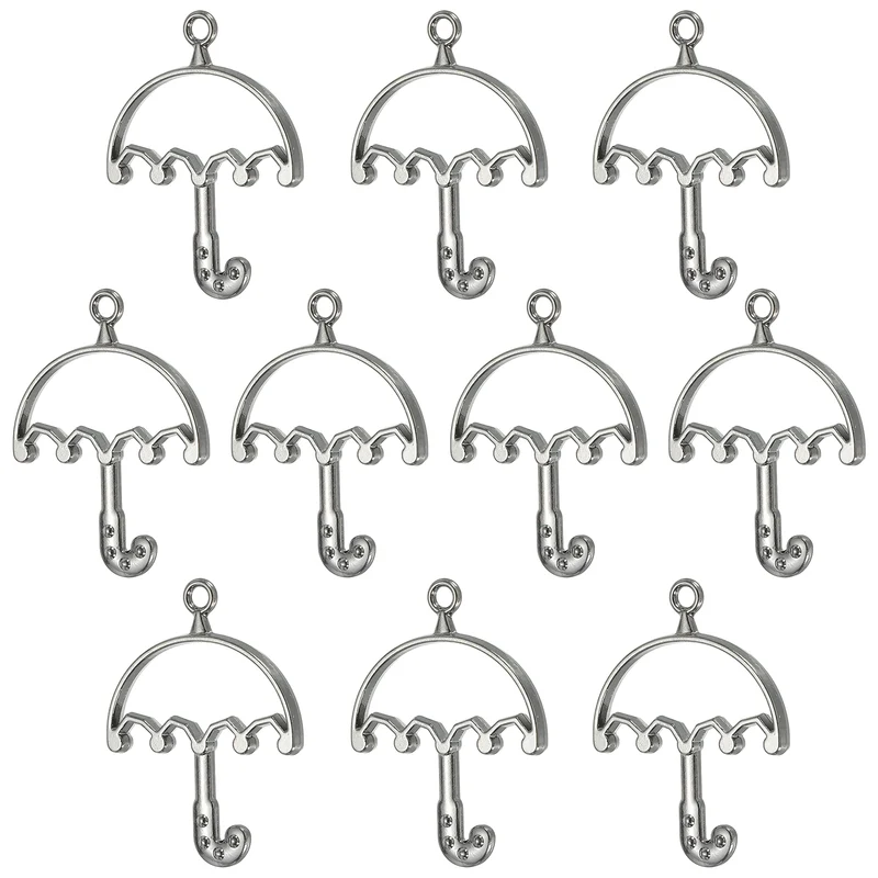 10Pcs Umbrella Shaped Alloy Open Back Bezel Pendants Resin Frame, Silver Tone