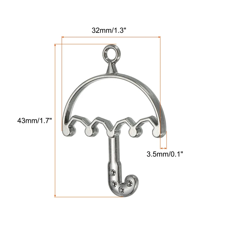 10Pcs Umbrella Shaped Alloy Open Back Bezel Pendants Resin Frame, Silver Tone