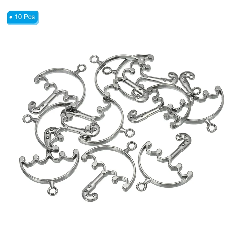 10Pcs Umbrella Shaped Alloy Open Back Bezel Pendants Resin Frame, Silver Tone