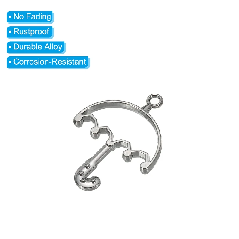 10Pcs Umbrella Shaped Alloy Open Back Bezel Pendants Resin Frame, Silver Tone
