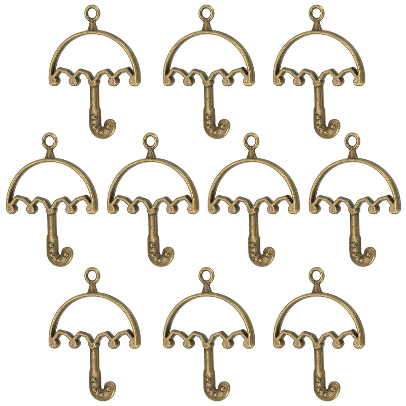 10Pcs Umbrella Shaped Alloy Open Back Bezel Pendants Resin Frame, Silver Tone