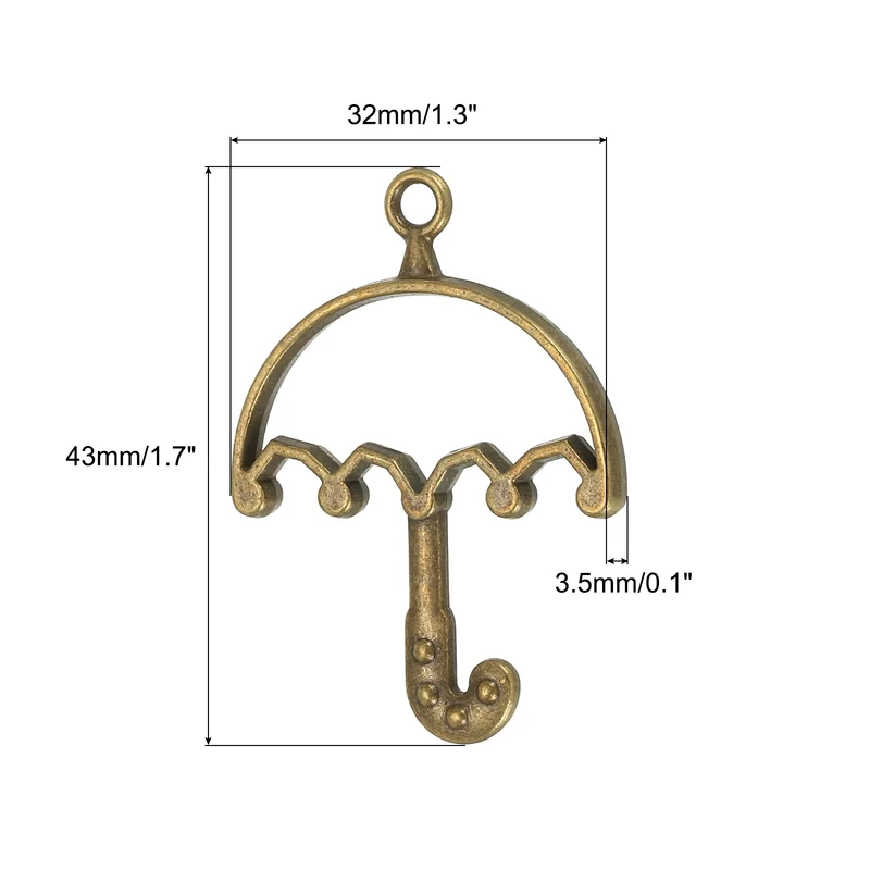10Pcs Umbrella Shaped Alloy Open Back Bezel Pendants Resin Frame, Silver Tone