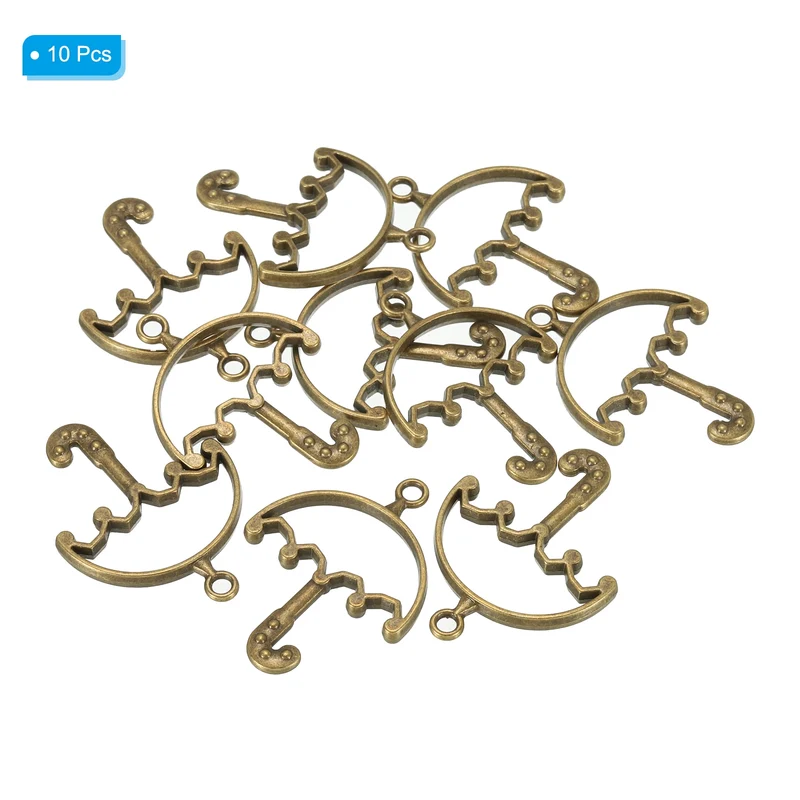 10Pcs Umbrella Shaped Alloy Open Back Bezel Pendants Resin Frame, Silver Tone