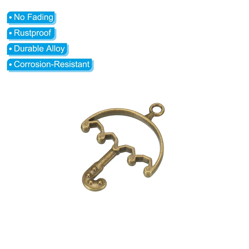 10Pcs Umbrella Shaped Alloy Open Back Bezel Pendants Resin Frame, Silver Tone