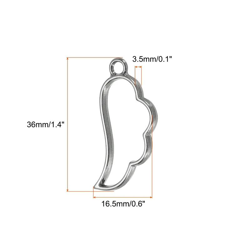 20Pcs Wing Shaped Alloy Open Back Bezel Pendants Resin Frame, Silver Tone