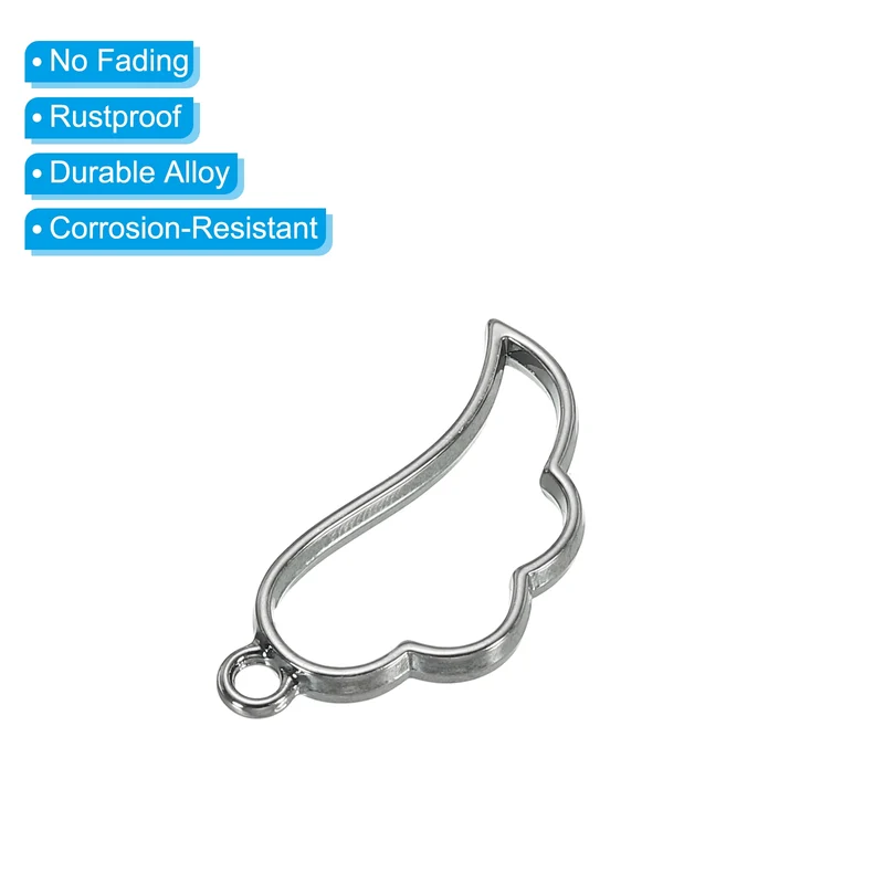 20Pcs Wing Shaped Alloy Open Back Bezel Pendants Resin Frame, Silver Tone
