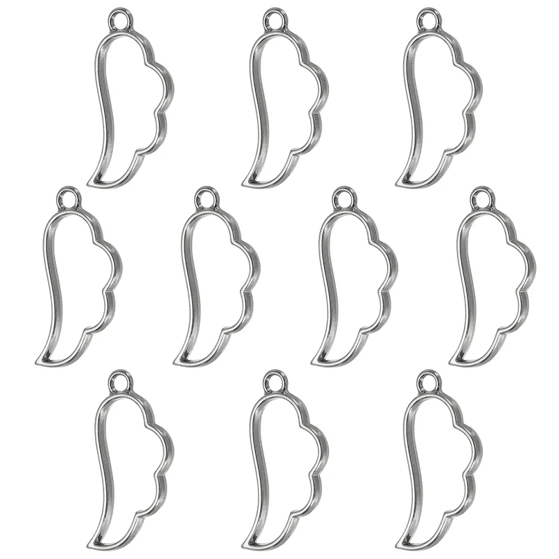 20Pcs Wing Shaped Alloy Open Back Bezel Pendants Resin Frame, Silver Tone
