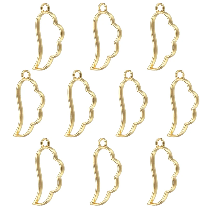 20Pcs Wing Shaped Alloy Open Back Bezel Pendants Resin Frame, Silver Tone