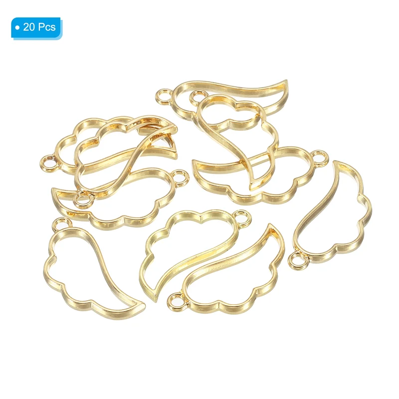 20Pcs Wing Shaped Alloy Open Back Bezel Pendants Resin Frame, Silver Tone