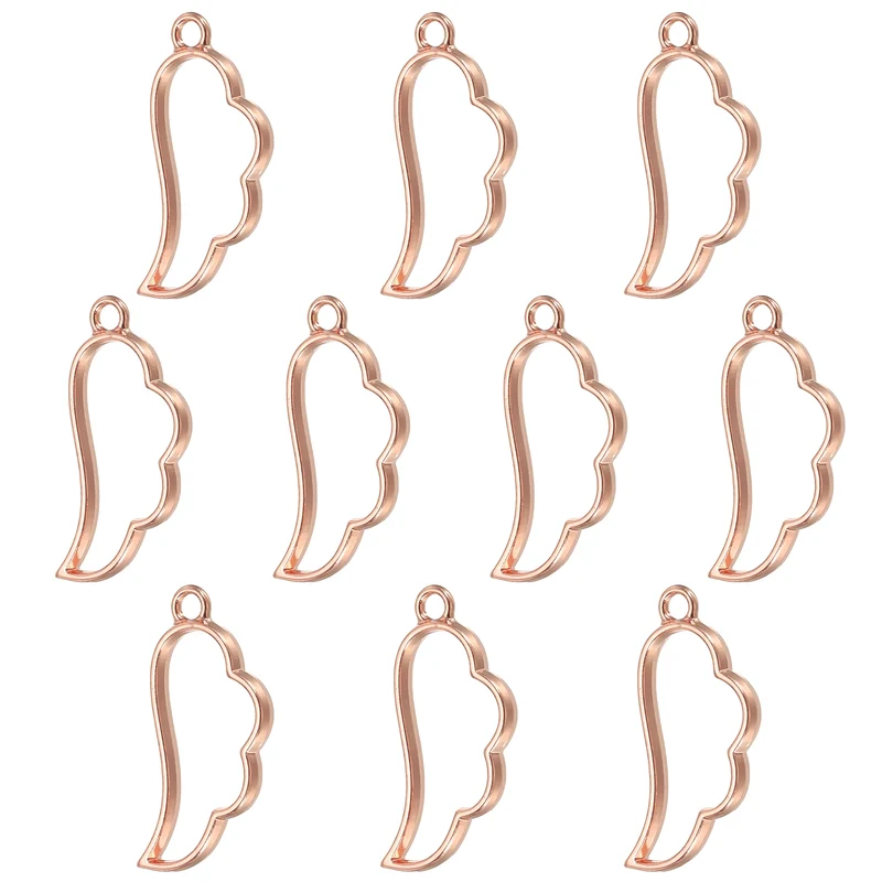 20Pcs Wing Shaped Alloy Open Back Bezel Pendants Resin Frame, Silver Tone