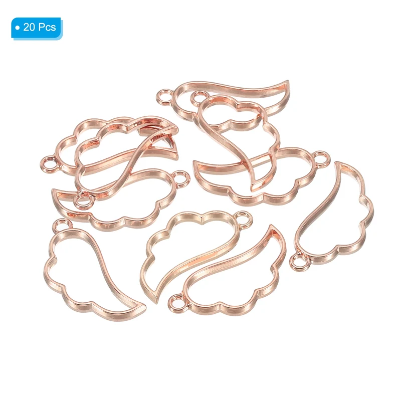 20Pcs Wing Shaped Alloy Open Back Bezel Pendants Resin Frame, Silver Tone