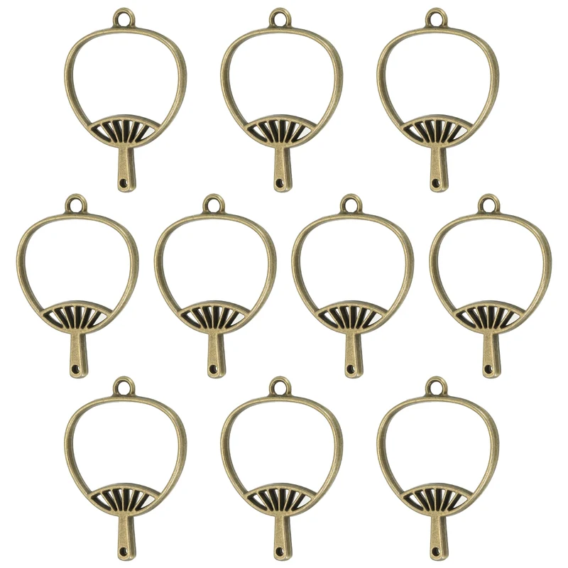 20Pcs Fan Shaped Alloy Open Back Bezel Pendants Resin Frame, Silver Tone