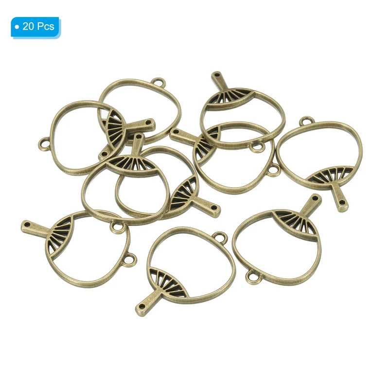 20Pcs Fan Shaped Alloy Open Back Bezel Pendants Resin Frame, Silver Tone
