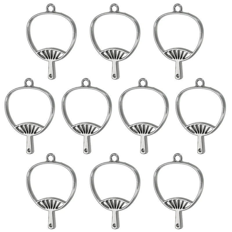 20Pcs Fan Shaped Alloy Open Back Bezel Pendants Resin Frame, Silver Tone