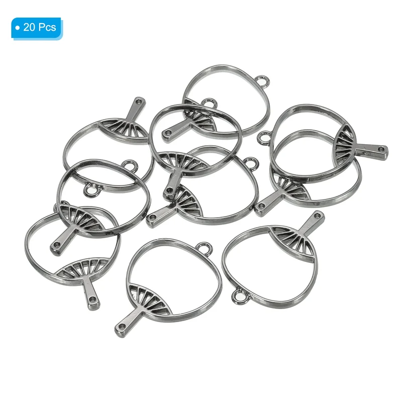 20Pcs Fan Shaped Alloy Open Back Bezel Pendants Resin Frame, Silver Tone