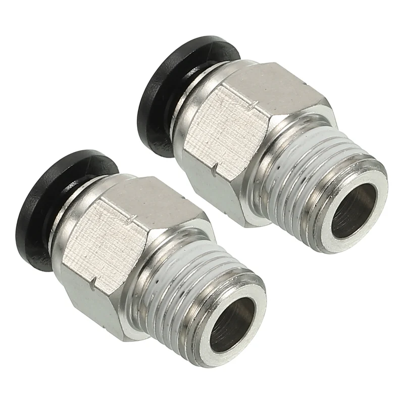 2Pcs Pneumatic Push to Connect Air Fittings 6mm x 1/8" NPT Male Thread Silver