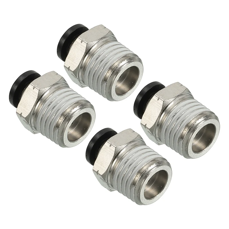 4Pcs Pneumatic Push to Connect Air Fittings 4mm x 1/4" NPT Male Thread Silver