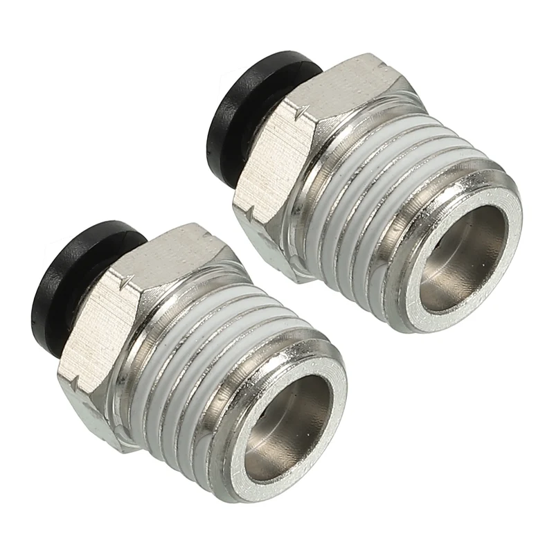 2Pcs Pneumatic Push to Connect Air Fittings 4mm x 1/4" NPT Male Thread Silver