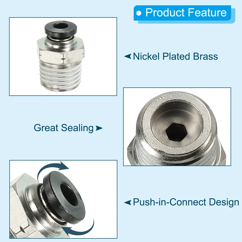 2Pcs Pneumatic Push to Connect Air Fittings 4mm x 1/4" NPT Male Thread Silver