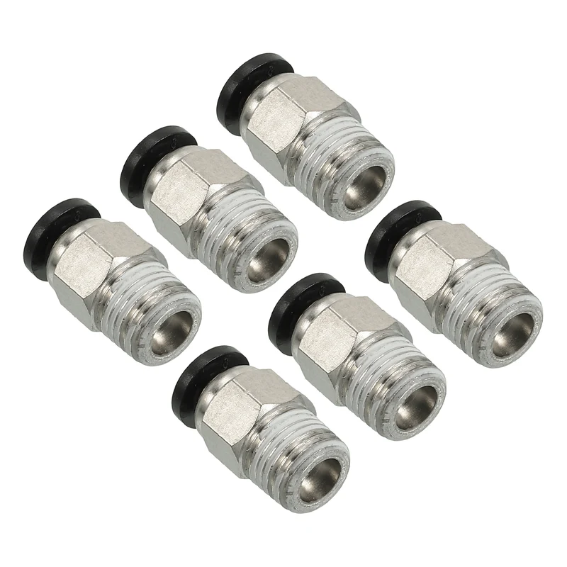 6Pcs Pneumatic Push to Connect Air Fittings 4mm x 1/8" NPT Male Thread Silver