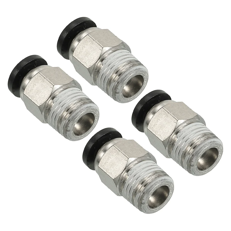 4Pcs Pneumatic Push to Connect Air Fittings 4mm x 1/8" NPT Male Thread Silver
