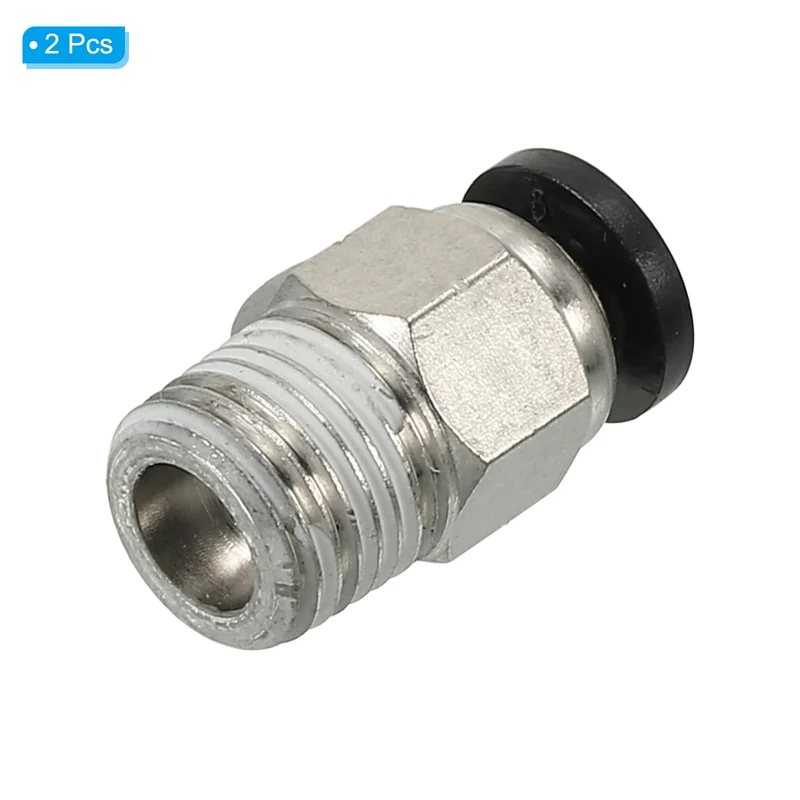 2Pcs Pneumatic Push to Connect Air Fittings 4mm x 1/8" NPT Male Thread Silver