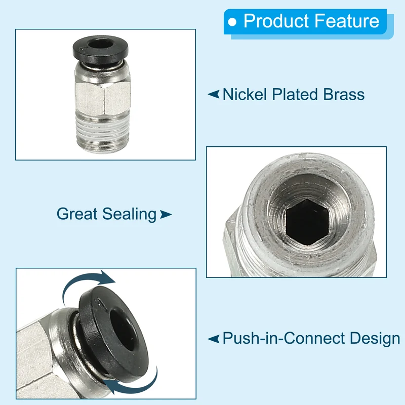 2Pcs Pneumatic Push to Connect Air Fittings 4mm x 1/8" NPT Male Thread Silver