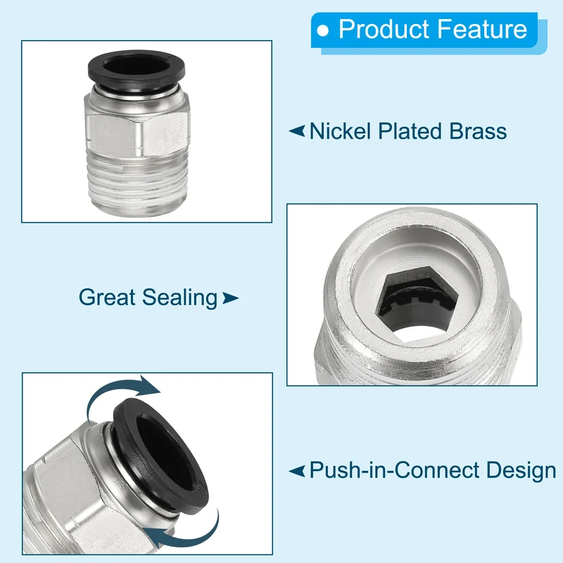 2 Pcs 1/2 Inch OD Tube to 1/2 Inch NPT Male Thread Push to Connect Air Fittings