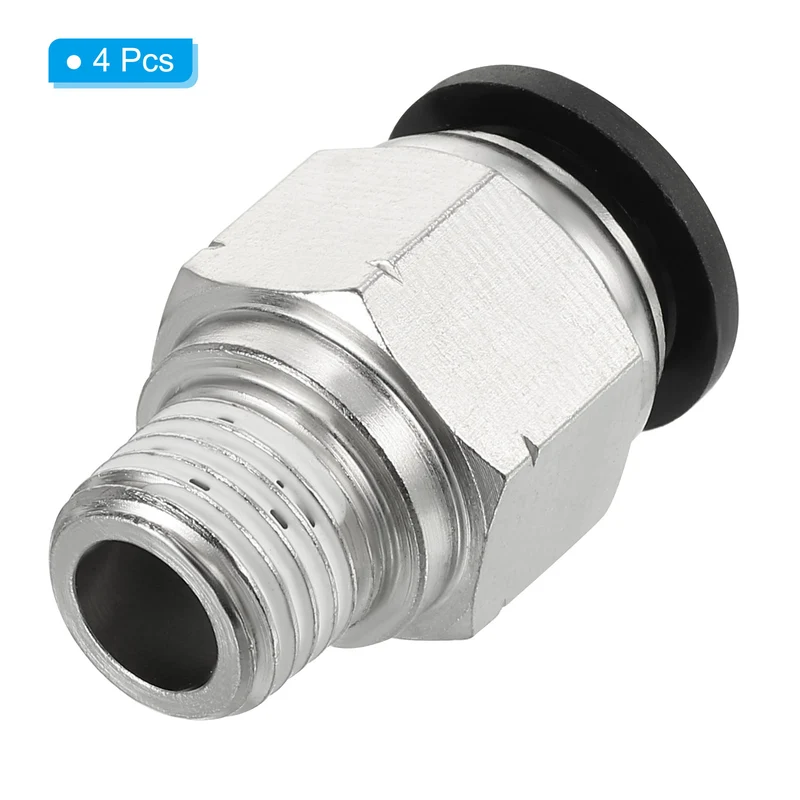 4 Pcs 1/2 Inch OD Tube to 1/4 Inch NPT Male Thread Push to Connect Air Fittings