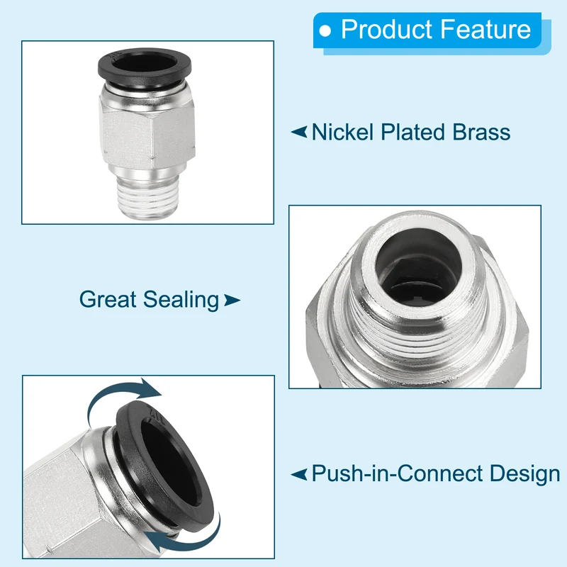 4 Pcs 1/2 Inch OD Tube to 1/4 Inch NPT Male Thread Push to Connect Air Fittings