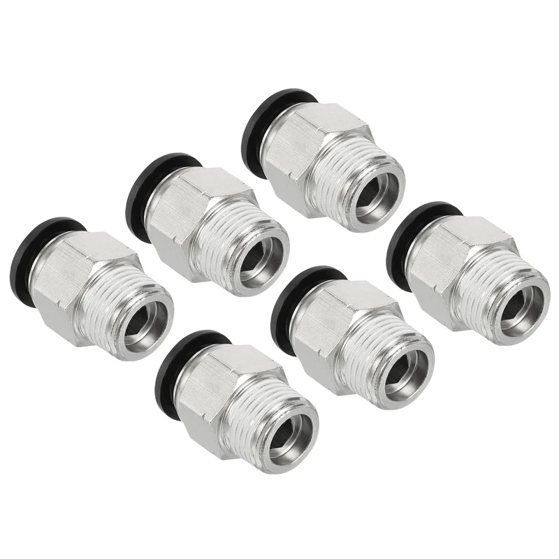 6 Pcs 1/2 Inch OD Tube to 3/8 Inch NPT Male Thread Push to Connect Air Fittings