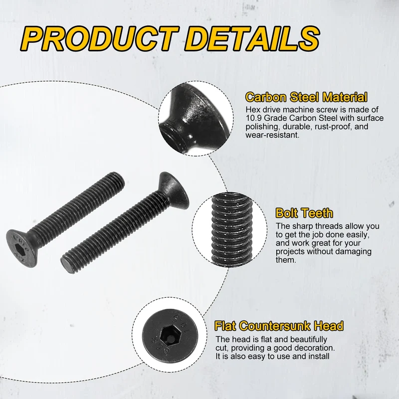 M5x30 mm Flat Head Socket Cap Screws, 20 Pcs Bolt with Hex Spanner, Black