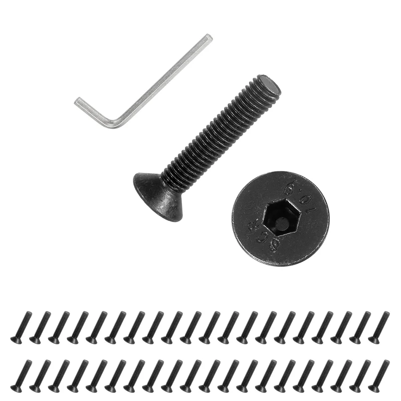 M5x25 mm Flat Head Socket Cap Screws, 50 Pcs Bolt with Hex Spanner, Black