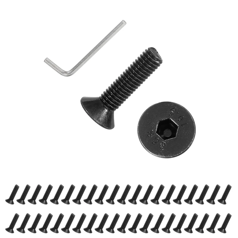 M5x20 mm Flat Head Socket Cap Screws, 50 Pcs Bolt with Hex Spanner, Black