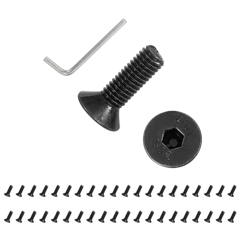 M5x16 mm Flat Head Socket Cap Screws, 50 Pcs Bolt with Hex Spanner, Black