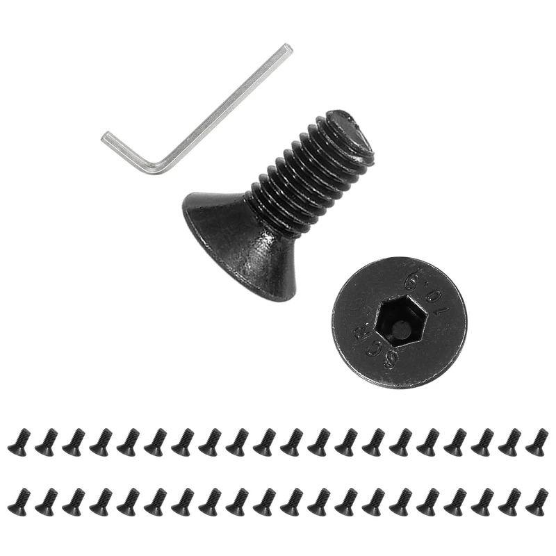 M5x12 mm Flat Head Socket Cap Screws, 50 Pcs Bolt with Hex Spanner, Black