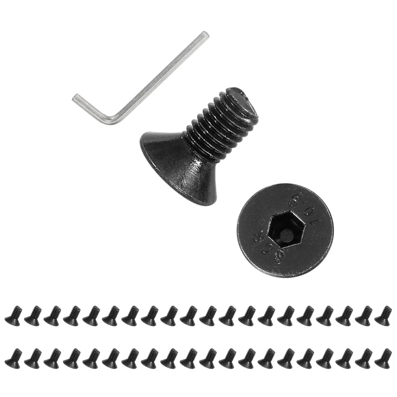 M5x10 mm Flat Head Socket Cap Screws, 100 Pcs Bolt with Hex Spanner, Black