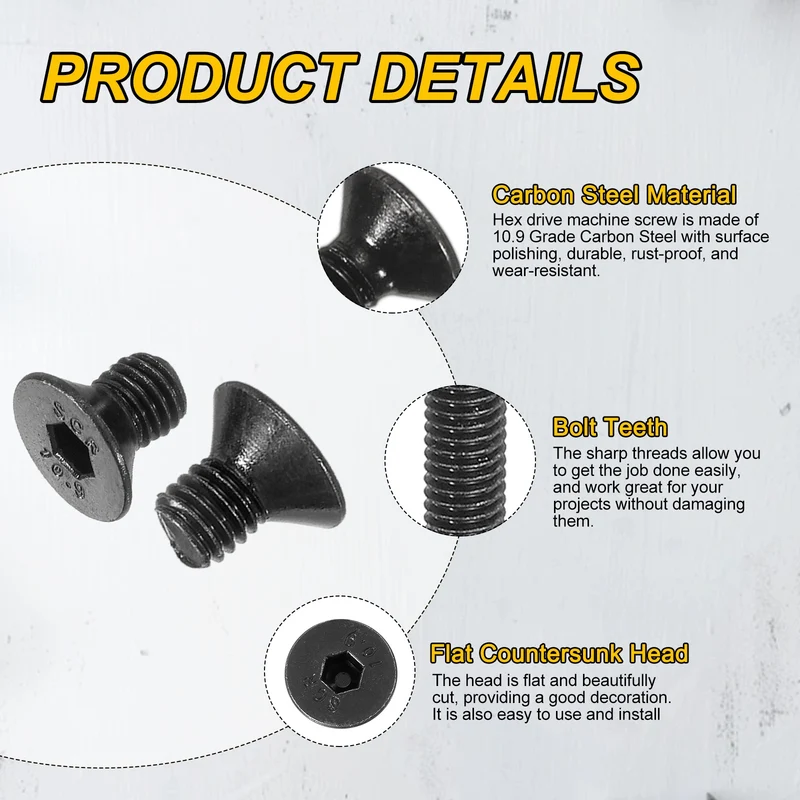 M5x8 mm Flat Head Socket Cap Screws, 100 Pcs Bolt with Hex Spanner, Black