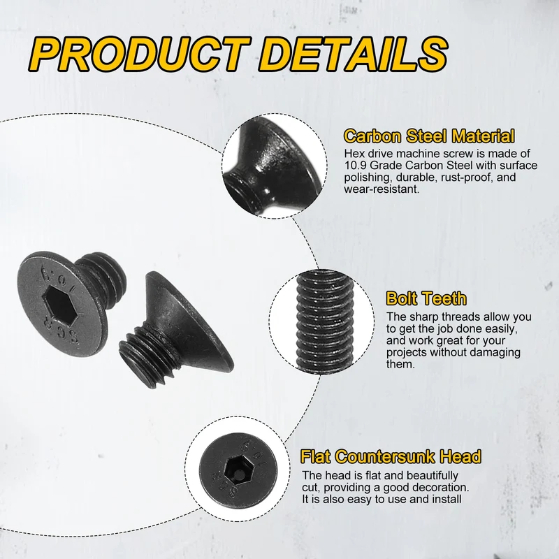 M5x6 mm Flat Head Socket Cap Screws, 100 Pcs Bolt with Hex Spanner, Black
