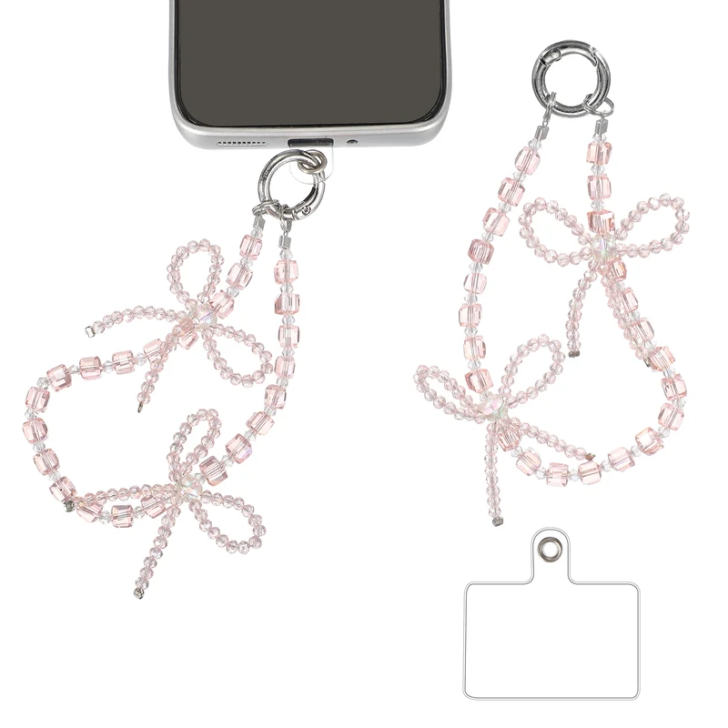Phone Wrist Strap, 10" Crystal Beaded Phone Lanyard with Tether Tabs, Pink