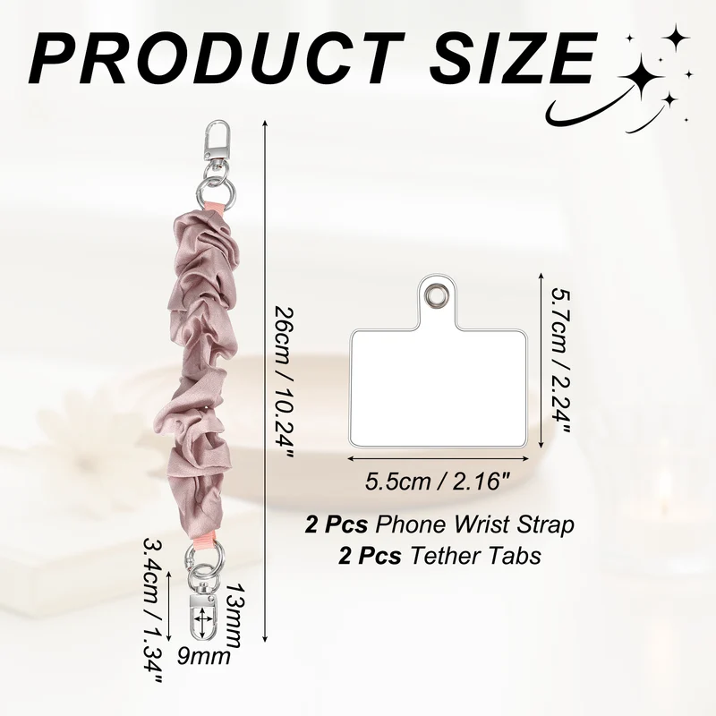 2Pcs Phone Wrist Strap, 10" Hands-Free Phone Lanyard with Silver Buckle, Pink