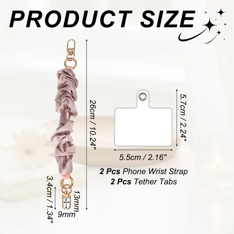 2Pcs Phone Wrist Strap 10" Hands-Free Phone Lanyard with Gold Buckle Pink