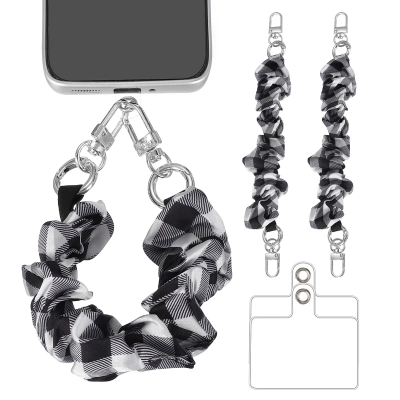 2Pcs Phone Wrist Strap, 10" Hands-Free Phone Lanyard with Silver Buckle, Plaid