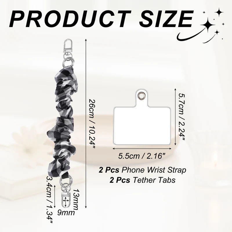 2Pcs Phone Wrist Strap, 10" Hands-Free Phone Lanyard with Silver Buckle, Plaid