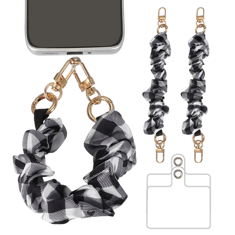 2Pcs Phone Wrist Strap, 10" Hands-Free Phone Lanyard with Gold Buckle, Plaid